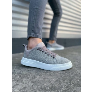 JY204 Flex Bağcıklı Keten Kumaş Erkek Günlük Sneaker Ayakkabı KBT - Gri
