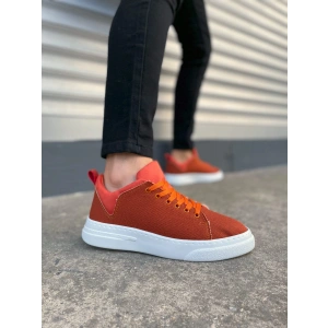 JY204 Flex Bağcıklı Keten Kumaş Erkek Günlük Sneaker Ayakkabı KBT - Turuncu