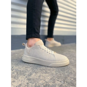 JY204 Flex Bağcıklı Keten Kumaş Erkek Günlük Sneaker Ayakkabı KKT - Krem