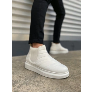 JY205 Boston Bağcıksız Ortopedik Taban Cilt Erkek Spor Bot CBT - Beyaz