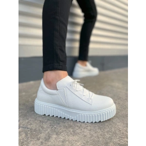 JY502 Bold Bağcıklı Cilt Erkek Günlük Sneaker Ayakkabı CBT - Beyaz