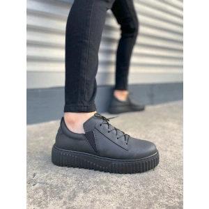 JY502 Bold Bağcıklı Cilt Erkek Günlük Sneaker Ayakkabı CST - Siyah