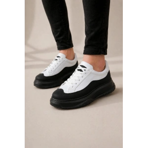 JY507 Alone Bağcıklı Cilt Erkek Günlük Sneaker Ayakkabı CST Beyaz/Siyah