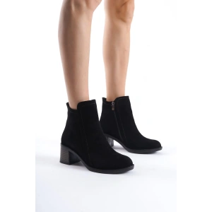 LARISSA Fermuarlı Ortopedik Taban Topuklu Süet Kadın Bot  SST - Siyah