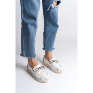 LAYLA Bağcıksız Ortopedik Rahat Taban Kalp Desenli Kadın Babet Ayakkabı  CKT - Beyaz