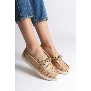 LAYLA Bağcıksız Ortopedik Rahat Taban Kalp Desenli Kadın Babet Ayakkabı CKT - Ten