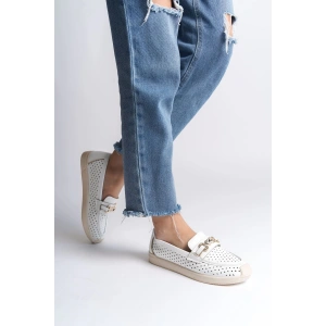 LILY Bağcıksız Ortopedik Rahat Taban Kalp Desenli Kadın Babet Ayakkabı  CKT - Beyaz