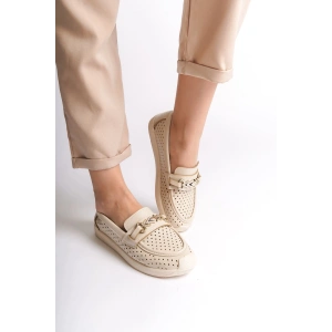 LILY Bağcıksız Ortopedik Rahat Taban Kalp Desenli Kadın Babet Ayakkabı  CKT - Krem