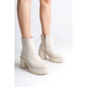 LISSE Fermuarlı Ortopedik Taban Kalın Topuklu Kadın Bot CKT - Krem