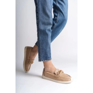 LIZY Bağcıksız Ortopedik Rahat Taban Kalp Desenli Kadın Babet Ayakkabı  CKT - Ten