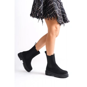 LORA Bağcıksız Lastikli Süet Ortopedik Taban Kadın Bot SST - Siyah