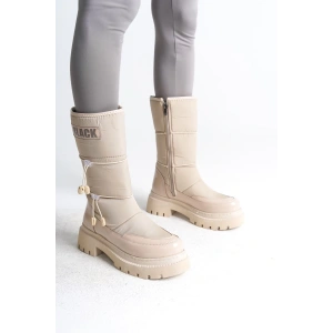 LUCY Lastikli Fermuarlı  Paraşüt Kumaş Rugan Kadın Bot  CKT - Krem