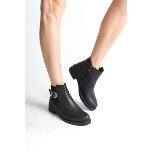 LUNA Fermuarlı Lastikli Ortopedik Taban Topuklu Kadın Bot  CST - Siyah