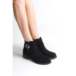 LUNA Fermuarlı Lastikli Ortopedik Taban Topuklu Süet Kadın Bot  SST - Siyah