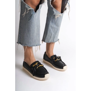LYDIA Bağcıksız Ortopedik Rahat Taban Kalp Desenli Kadın Babet Ayakkabı  CKT - Siyah