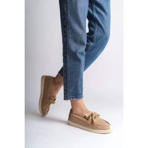 LYDIA Bağcıksız Ortopedik Rahat Taban Kalp Desenli Kadın Babet Ayakkabı CKT - Ten