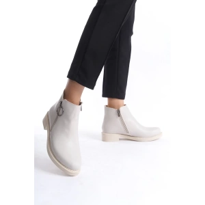 MARGARET Fermuarlı Ortopedik Taban Topuklu Kadın Bot  CKT - Krem