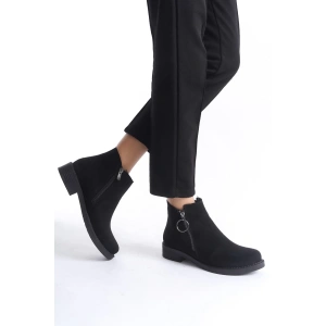MARGARET Fermuarlı Ortopedik Taban Topuklu Süet Kadın Bot SST - Siyah