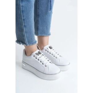 MINA Bağcıklı Ortopedik Taban Kadın Sneaker Spor Ayakkabı  CBT - Beyaz/Gümüş