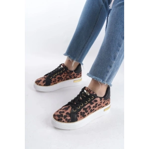 MINA Bağcıklı Ortopedik Taban Leopar Desenli Kadın Sneaker Spor Ayakkabı  TBT - Kahverengi