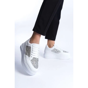 MIPA Bağcıklı Ortopedik Taban Simli Kadın Sneaker Spor Ayakkabı  CBT - Beyaz