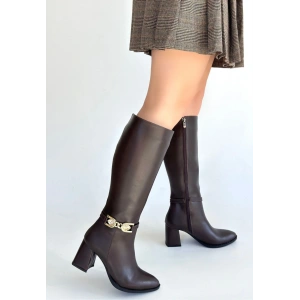Mooni Siyah Cilt Topuklu Çizme