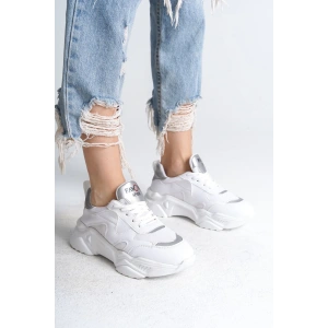 TOKYO Bağcıklı Ortopedik Taban Triko Detaylı Kadın Spor Ayakkabı  TBT - Beyaz/Gri