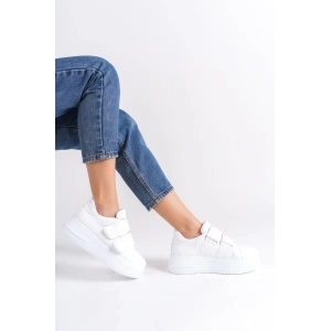 VALENCIA Bağcıksız Cırt Cırtlı Ortopedik Taban Kadın Sneaker Spor Ayakkabı CBT - Beyaz