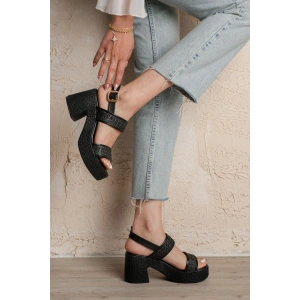 Wowi Bej Cilt Baskılı Topuklu Sandalet