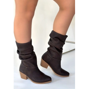 Yior Siyah Cilt Topuklu Bot