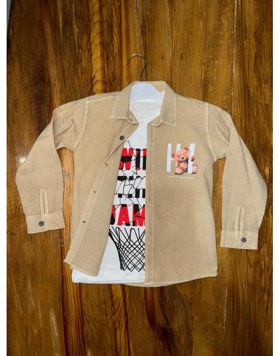 4-8 Yaş Tişört Gömlek Kombini Vizon