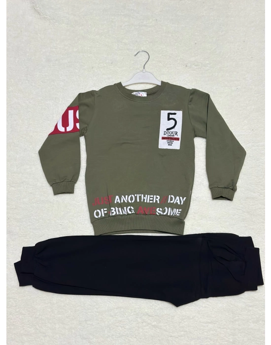 8-9 Yaş 5 Dtour Baskoı Alt Üst Takım Haki Erkek Çocuk Takım