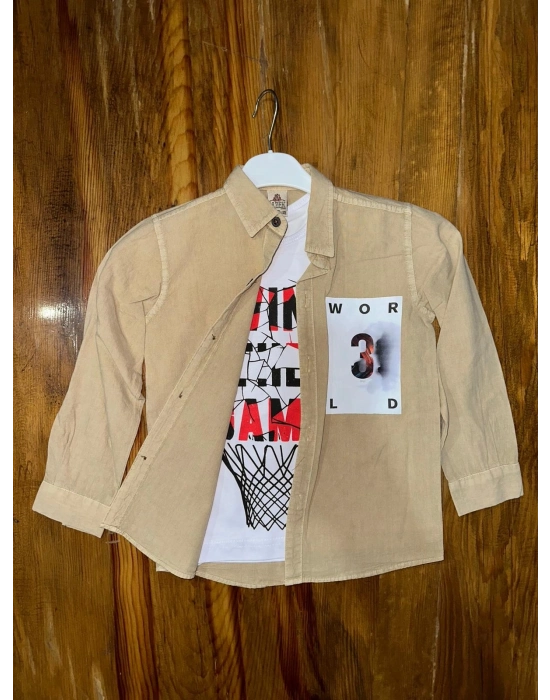 9-13 Yaş Tişört Gömlek Kombini Vizon