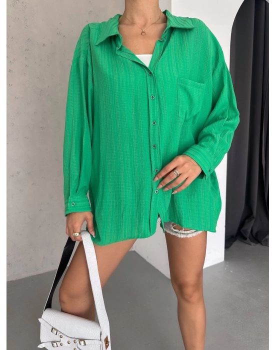 Ağaç Kabuğu Oversize Arkası Pileli Gömlek