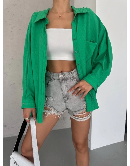 Ağaç Kabuğu Oversize Arkası Pileli Gömlek