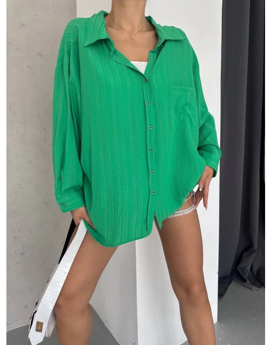 Ağaç Kabuğu Oversize Arkası Pileli Gömlek