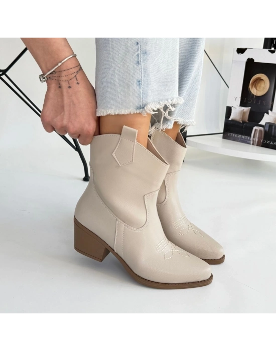 Akver Bej Cilt Topuklu Bot - Bamido