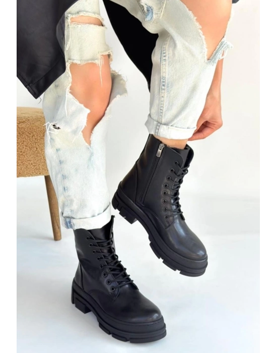 Allex Siyah Cilt Bağcıklı Bot