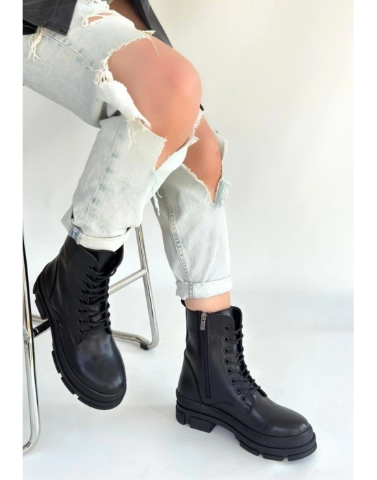 Allex Siyah Cilt Bağcıklı Bot