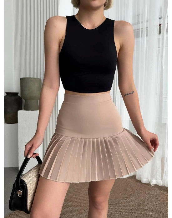 Altı Pliseli Mini Etek