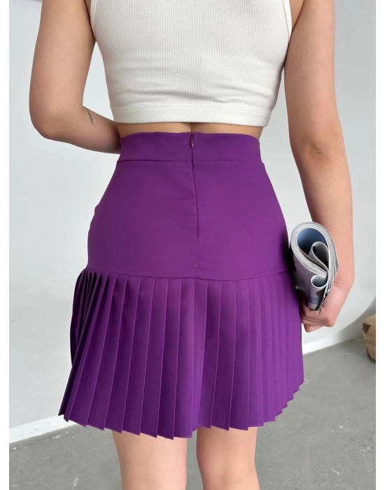 Altı Pliseli Mini Etek Mor S24705