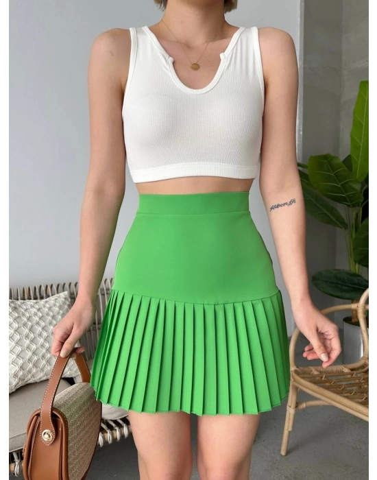 Altı Pliseli Mini Etek Yeşil S24705