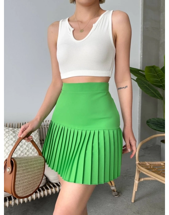 Altı Pliseli Mini Etek Yeşil S24705