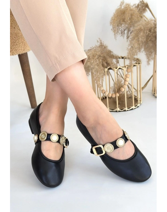 Atnis Siyah Cilt Babet Ayakkabı - Bamido