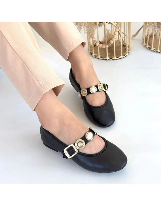 Atnis Siyah Cilt Babet Ayakkabı - Bamido