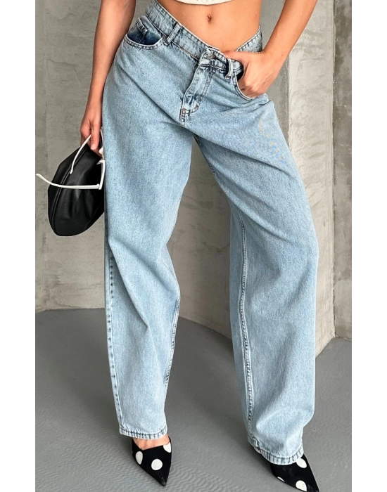 Baggy Kar Yıkama Buz Mavi Jeans Pantolon D2007