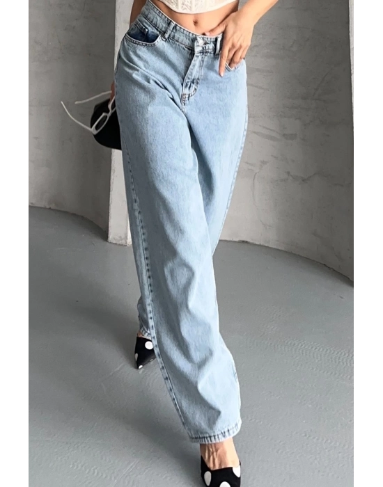 Baggy Kar Yıkama Buz Mavi Jeans Pantolon D2007