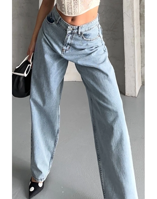 Baggy Kar Yıkama Buz Mavi Jeans Pantolon D2007