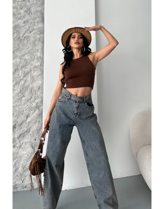 Baggy Kar Yıkama Eskitme Kahve Jeans Pantolon D2007