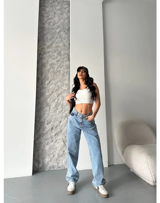 Baggy Kar Yıkama Orta Mavi Jeans Pantolon D2007